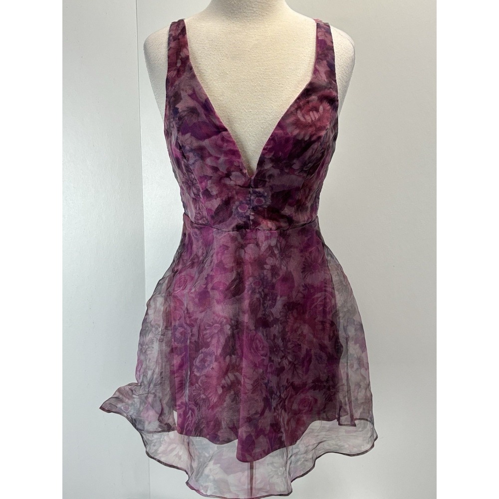 NEW! Lulu's Imagine Romance Magenta Floral Print Organza Skater Dress Large
